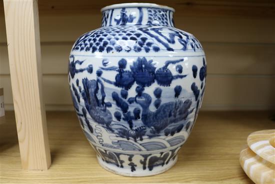 A Chinese blue and white ovoid jar 26cm.